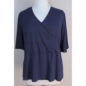 Liz Claiborne Babydoll Faux Wrap Top Womens Size 3x Puff Sleeve V-neck Stretch 3